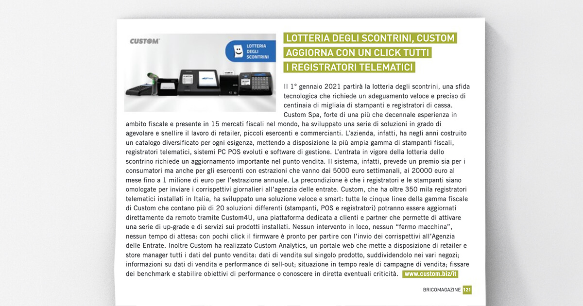 thumb_BricoMagazine - Lotteria degli Scontrini, Custom aggiorna con un click tutti i registratori telematici