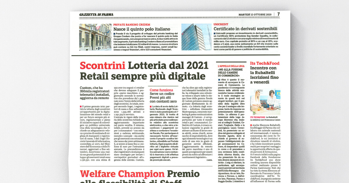 thumb_Gazzetta di Parma - Scontrini: Lotteria dal 2021. Retail sempre più digitale