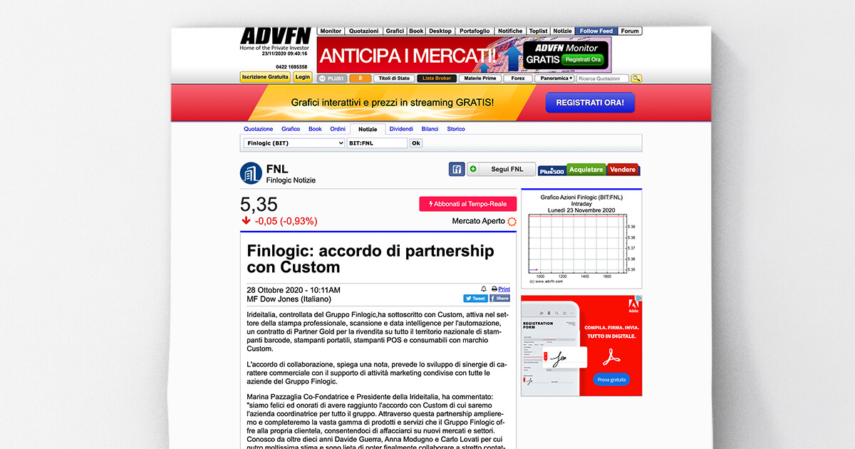 thumb_ADVFN - Finlogic: accordo di partnership con Custom