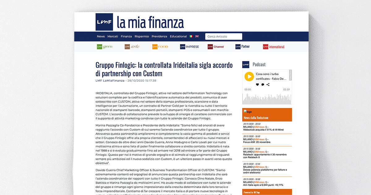 thumb_LMF LaMiaFinanza  - Gruppo Finlogic: la controllata Irideitalia sigla accordo di partnership con Custom